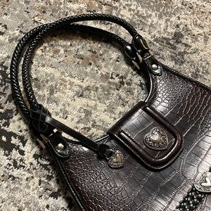 Vintage  shoulder bag dark brown /black /silver